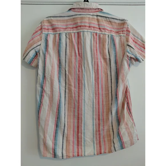 AE American Eagle Pastel Striped Button Front Shirt Mens XSmall Short Sleeves - Picture 3 of 3
